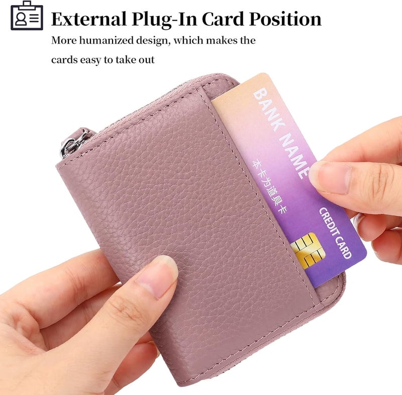 SENDEFN RFID Credit Card Holder for Women Small Leather Zipper Card Case Wallet 15 Slots - Image 5